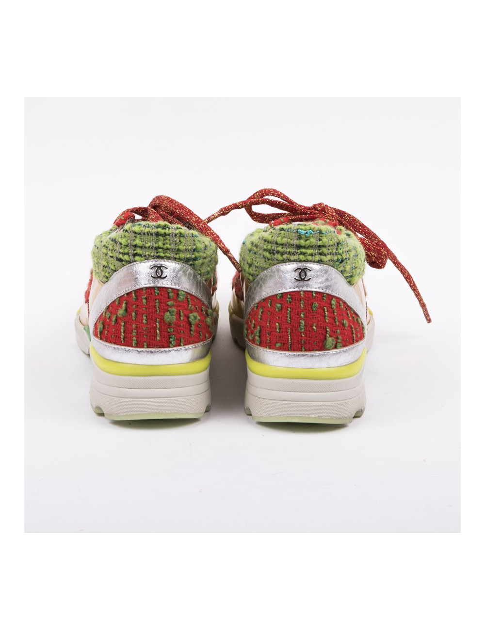 Sneakers T 39 CHANEL tweed et cuir doré et argent