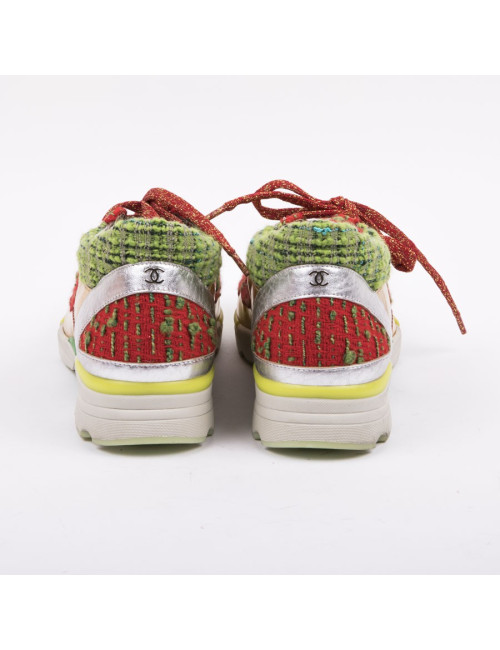 Sneakers T 39 CHANEL tweed et cuir doré et argent