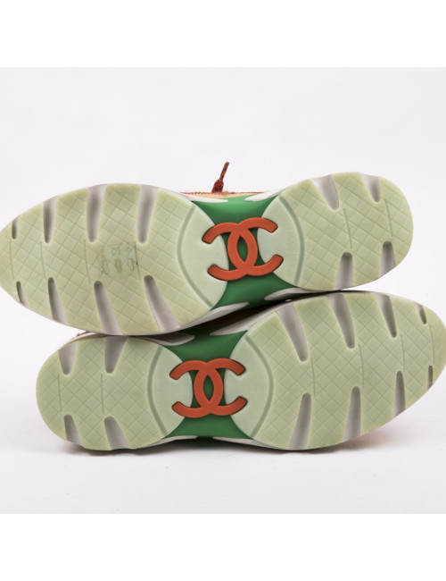 Sneakers T 39 CHANEL tweed et cuir doré et argent