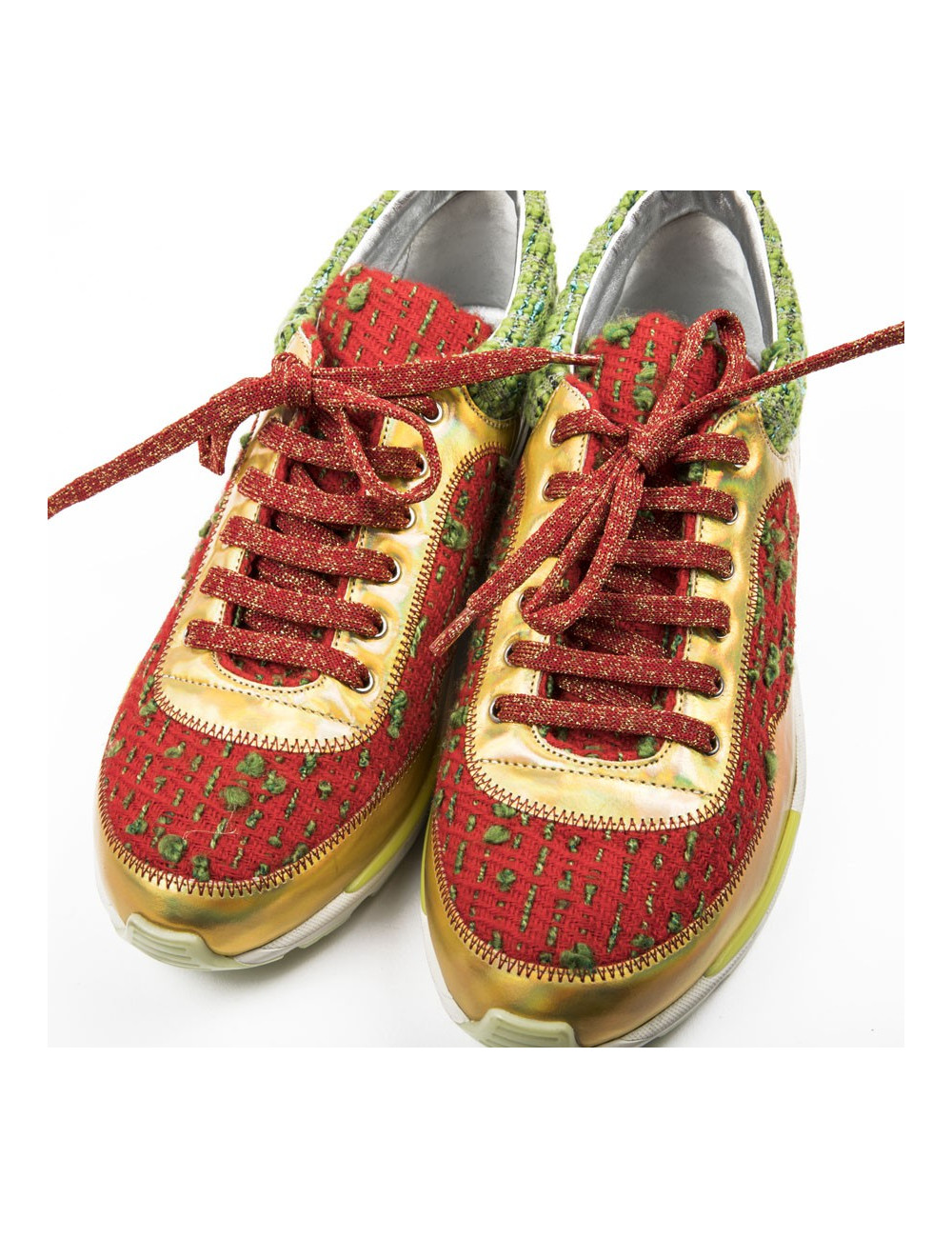 Sneakers T 39 CHANEL tweed et cuir doré et argent
