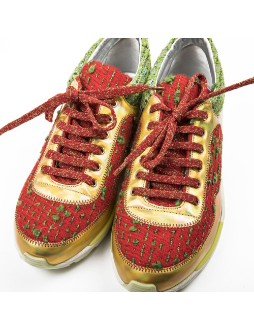 Sneakers T 39 CHANEL tweed et cuir doré et argent