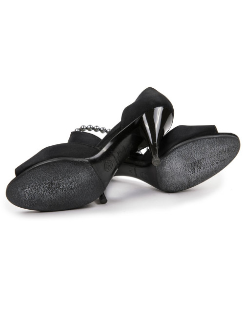 Escarpins T 37 CHANEL noirs et bride en perles grises