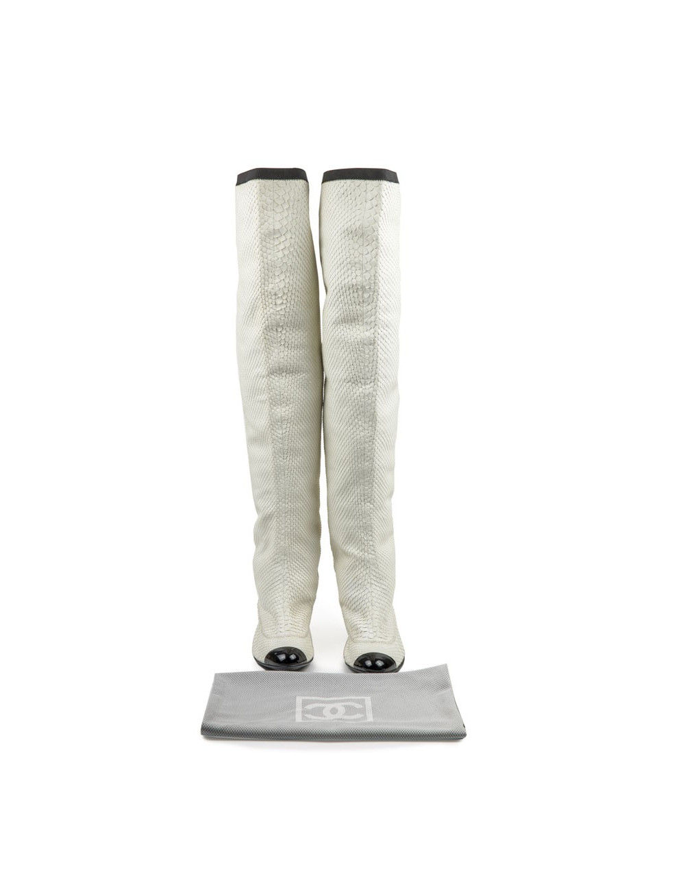 Cuissardes T 37 CHANEL en python blanc