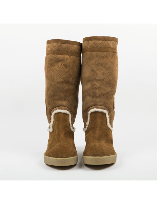 CHANEL boots in camel color quilted lambskin leather size 40