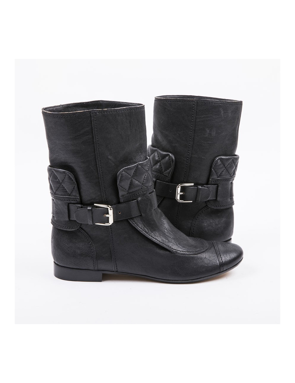 Boots T 37.5 CHANEL cuir de veau noir vieilli 