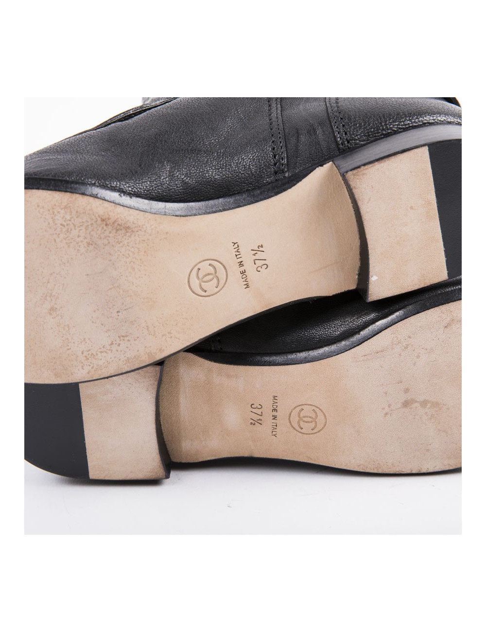 CHANEL boots size 37.5FR in Black aged leather