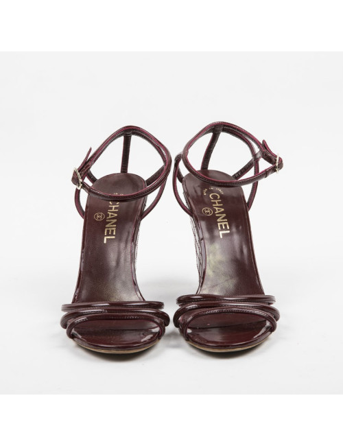 CHANEL wedge sandals in burgundy quilted patent leather size 40.5FR