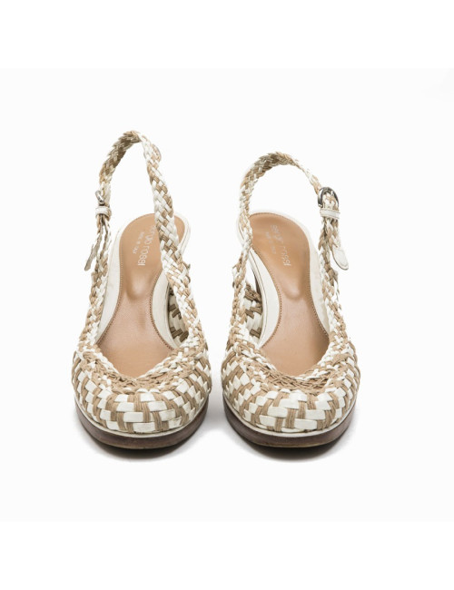 Escarpins T 38 SERGO ROSSI cuir verni beige et corde marron