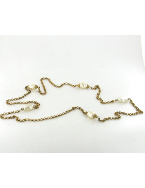 Sautoir MARGUERITE DE VALOIS perles baroques nacrées et chaine or vieilli