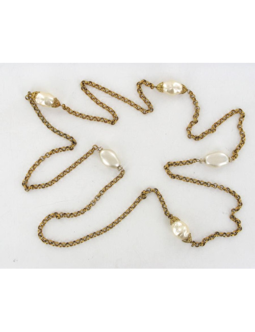 Sautoir MARGUERITE DE VALOIS perles baroques nacrées et chaine or vieilli