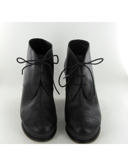 Bottines T37 CHANEL cuir veau noir