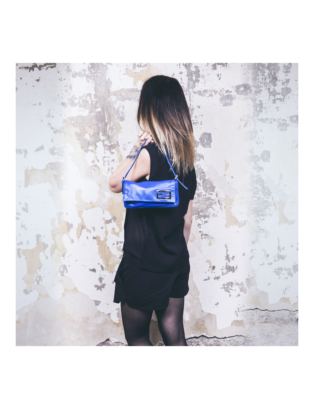  Sac FENDI cuir lisse bleu éléctrique