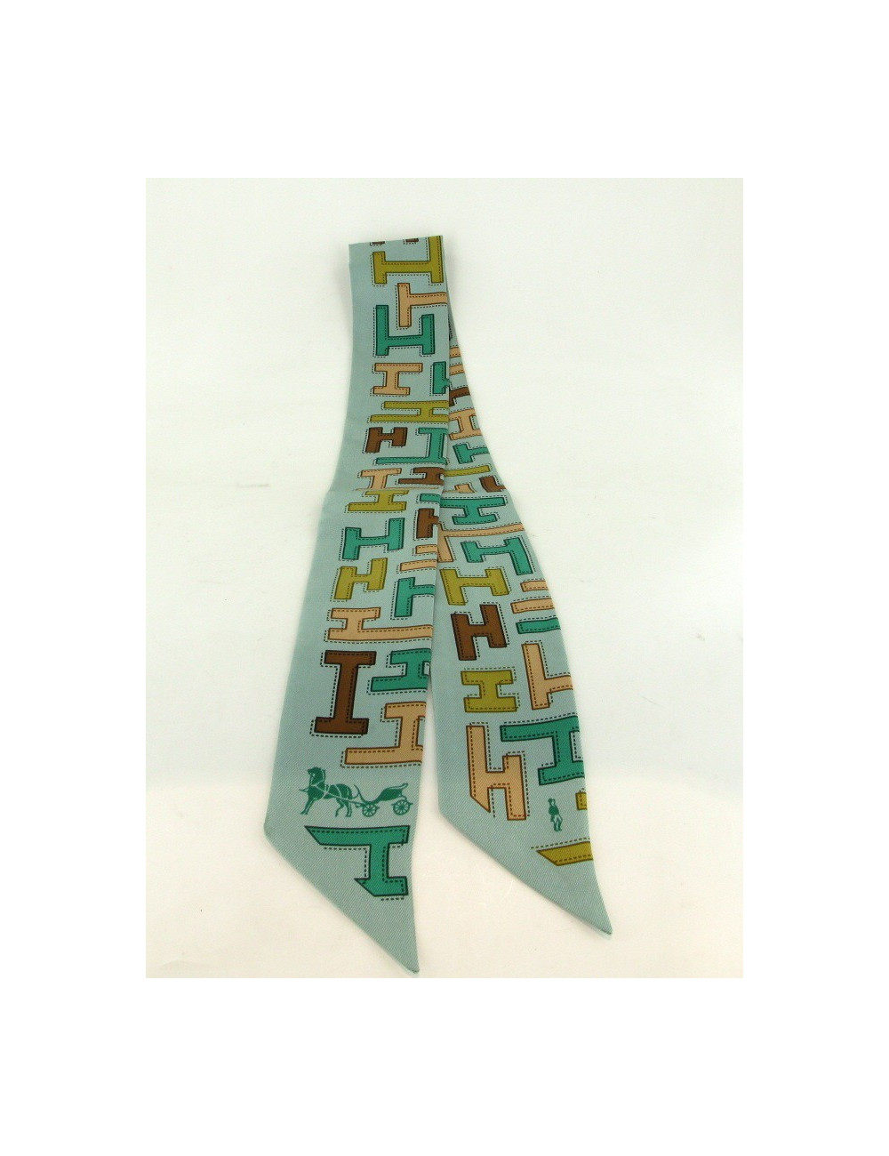 Twilly en soie vert d'eau imprimé H