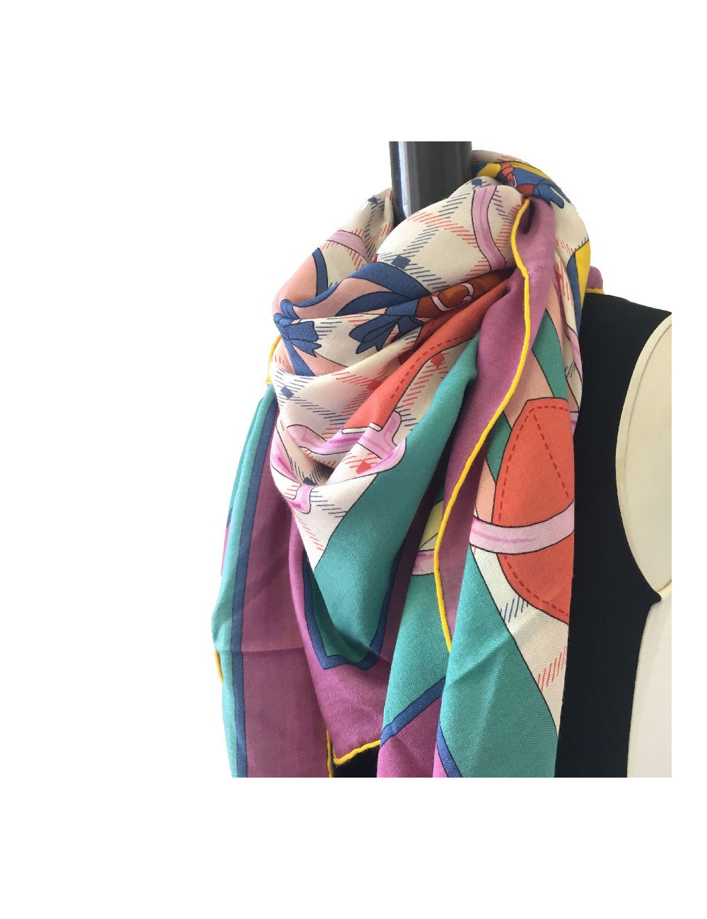 HERMES shawl Sellier in cashmere and silk