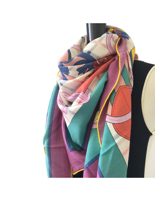 HERMES shawl Sellier in cashmere and silk