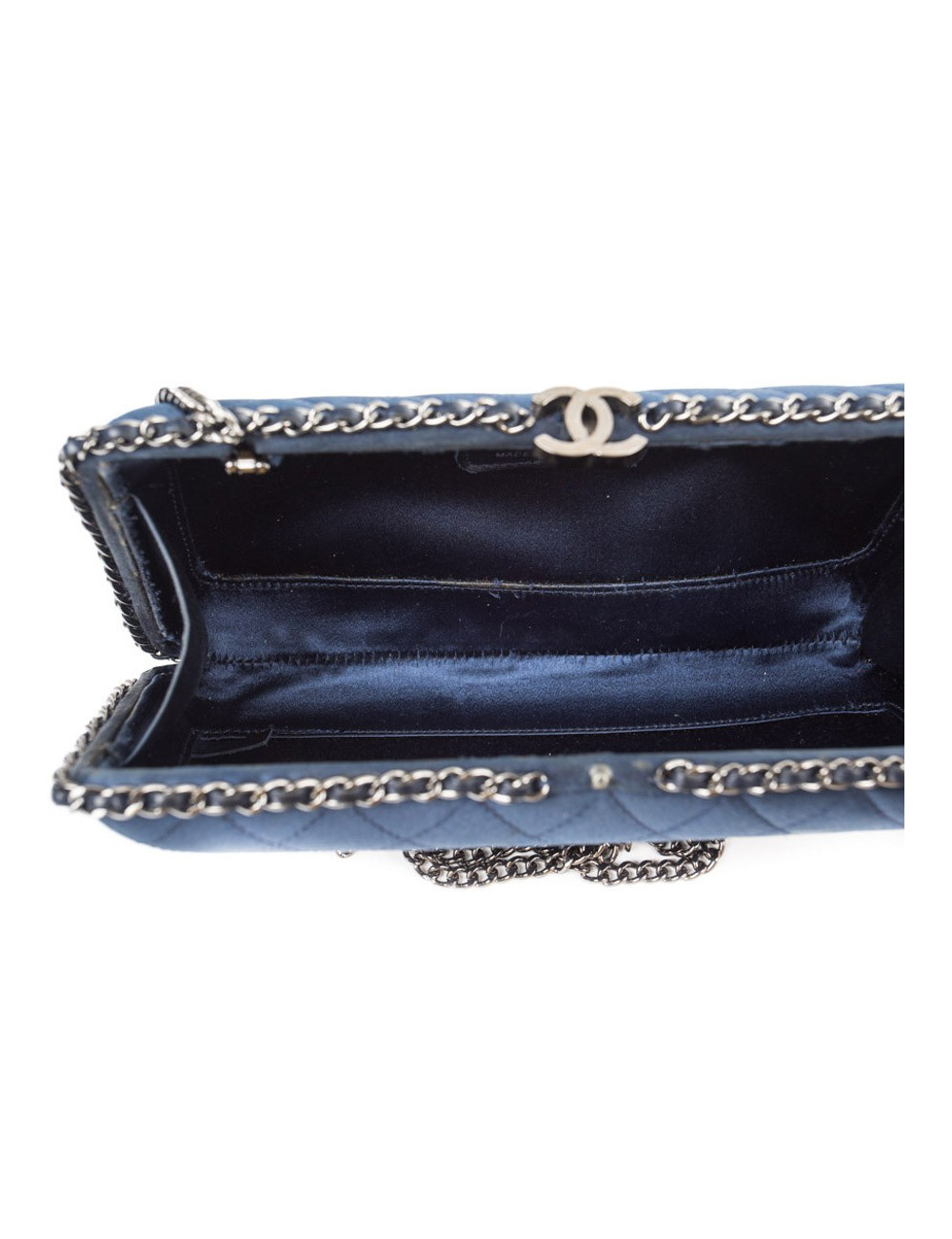 Sac minaudière CHANEL satin de soie bleu nuit