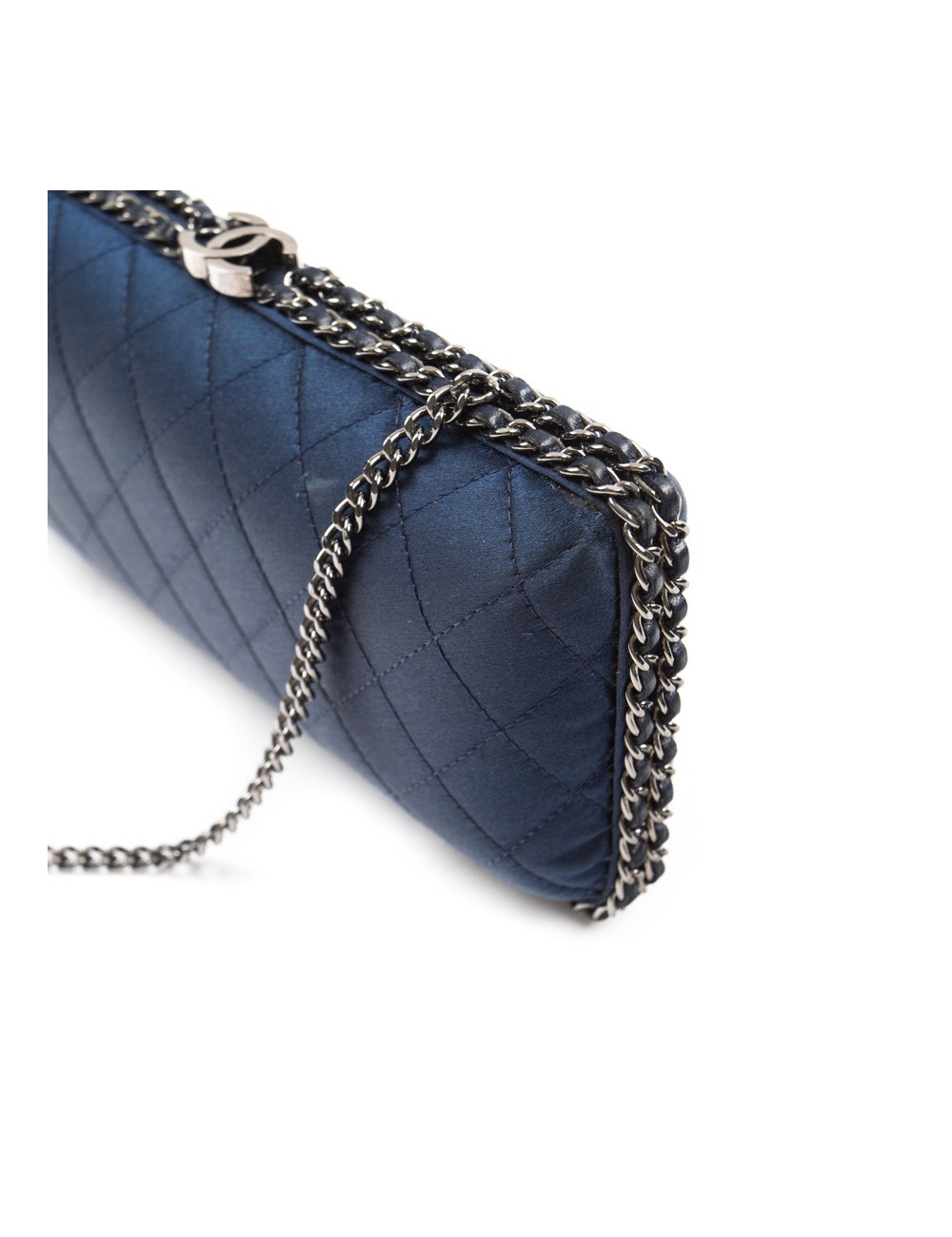 Sac minaudière CHANEL satin de soie bleu nuit