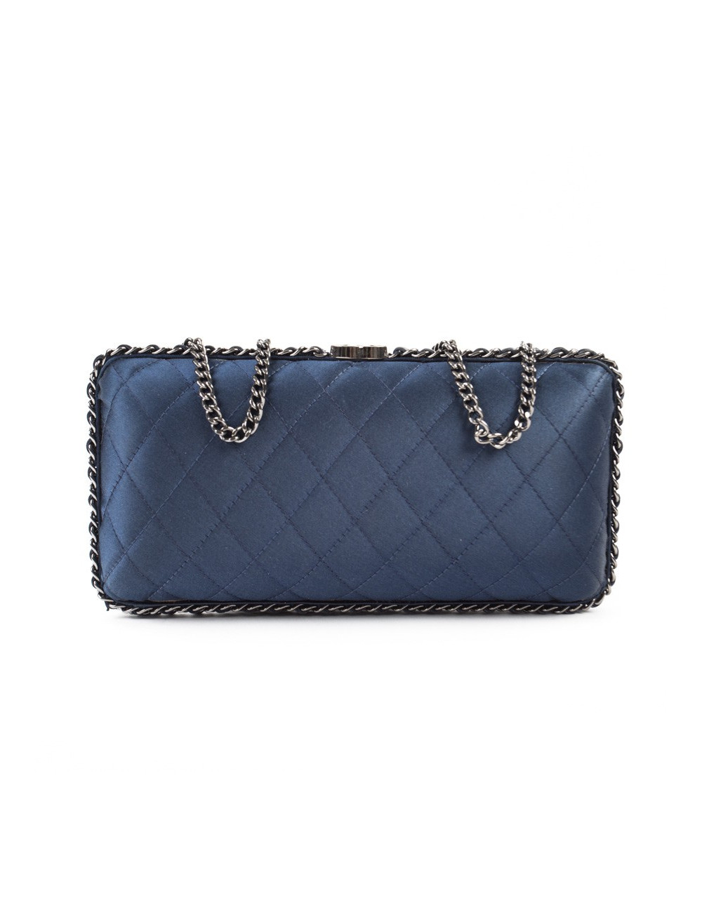 Sac minaudière CHANEL satin de soie bleu nuit