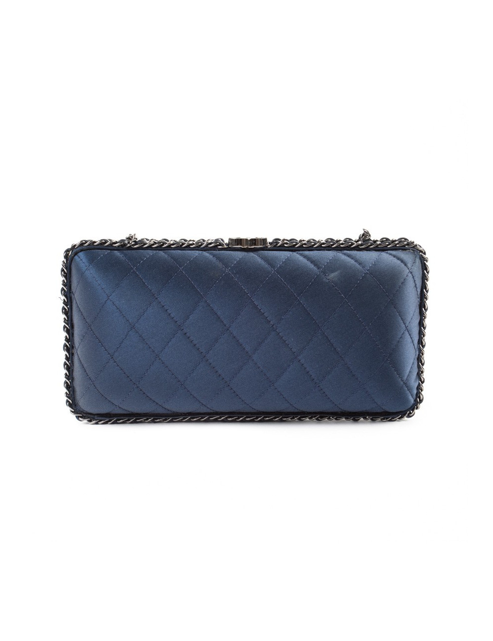 Sac minaudière CHANEL satin de soie bleu nuit