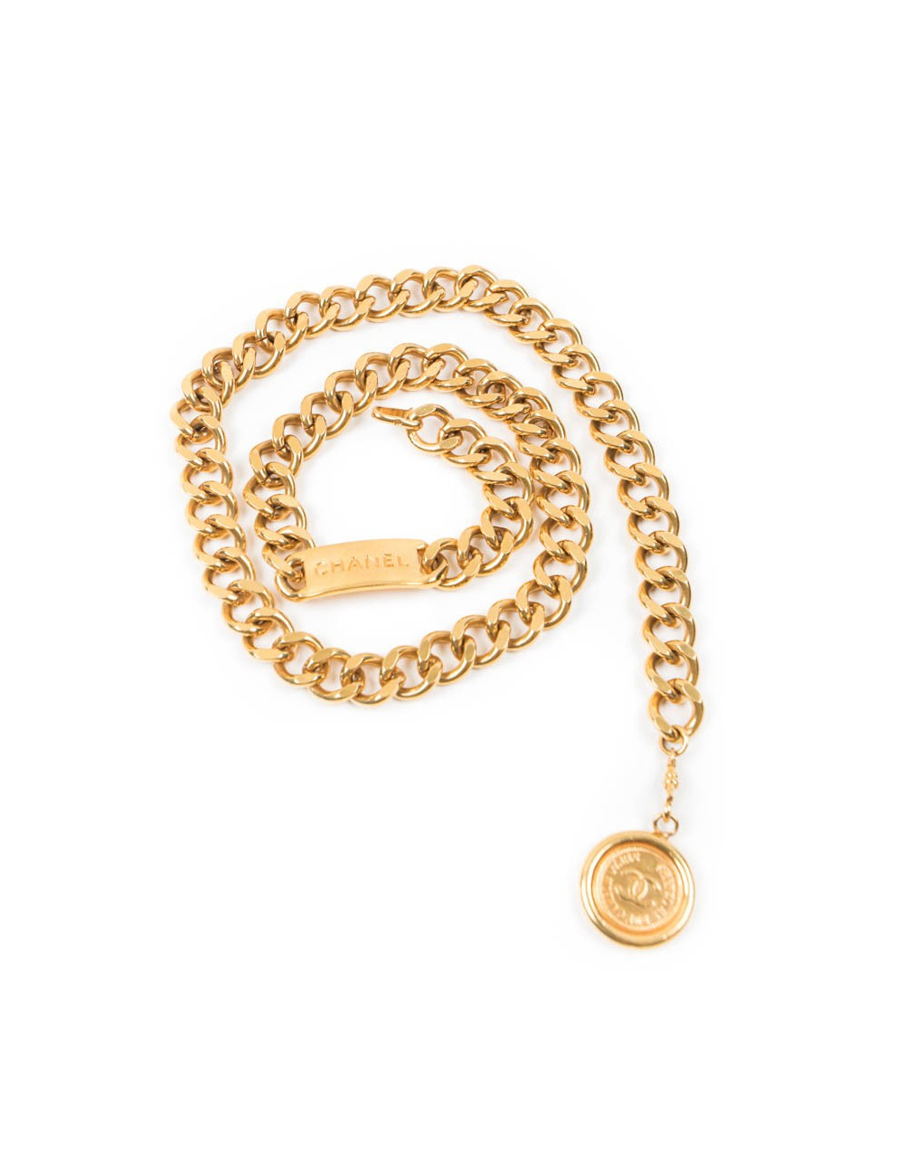 CHANEL vintage belt in gilt metal chain size 85FR