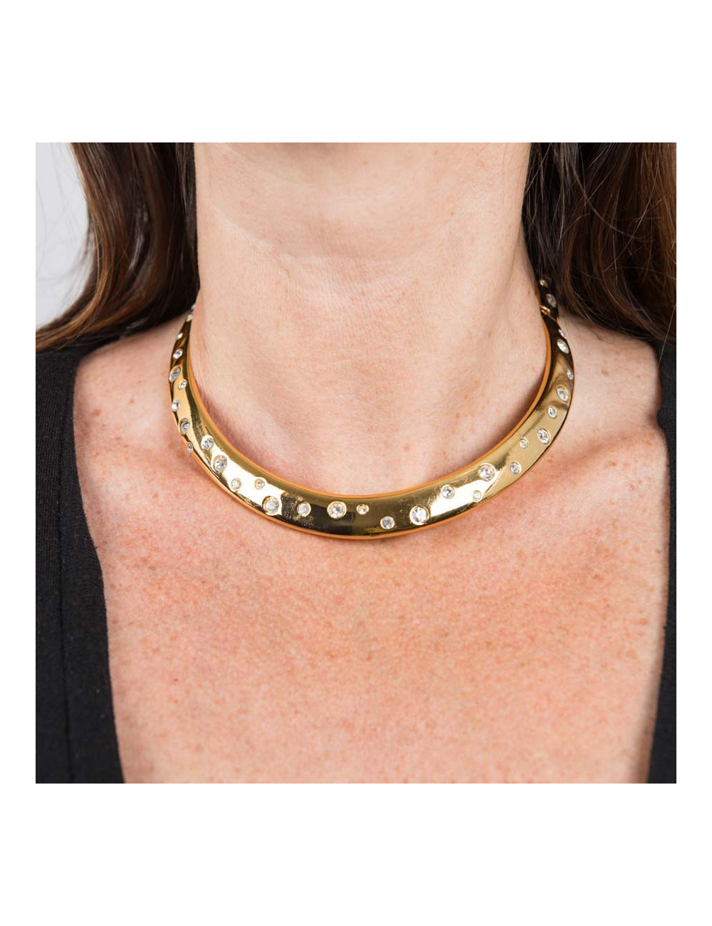 Parure collier et bracelet YSL YVES SAINT LAURENT Vintage en métal doré et strass