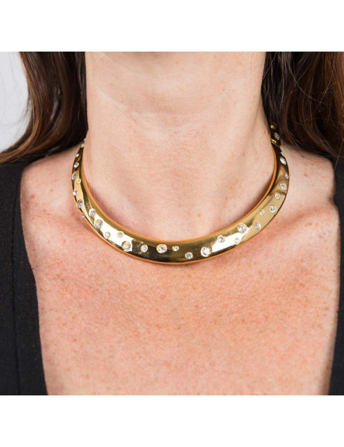 Parure collier et bracelet YSL YVES SAINT LAURENT Vintage en métal doré et strass