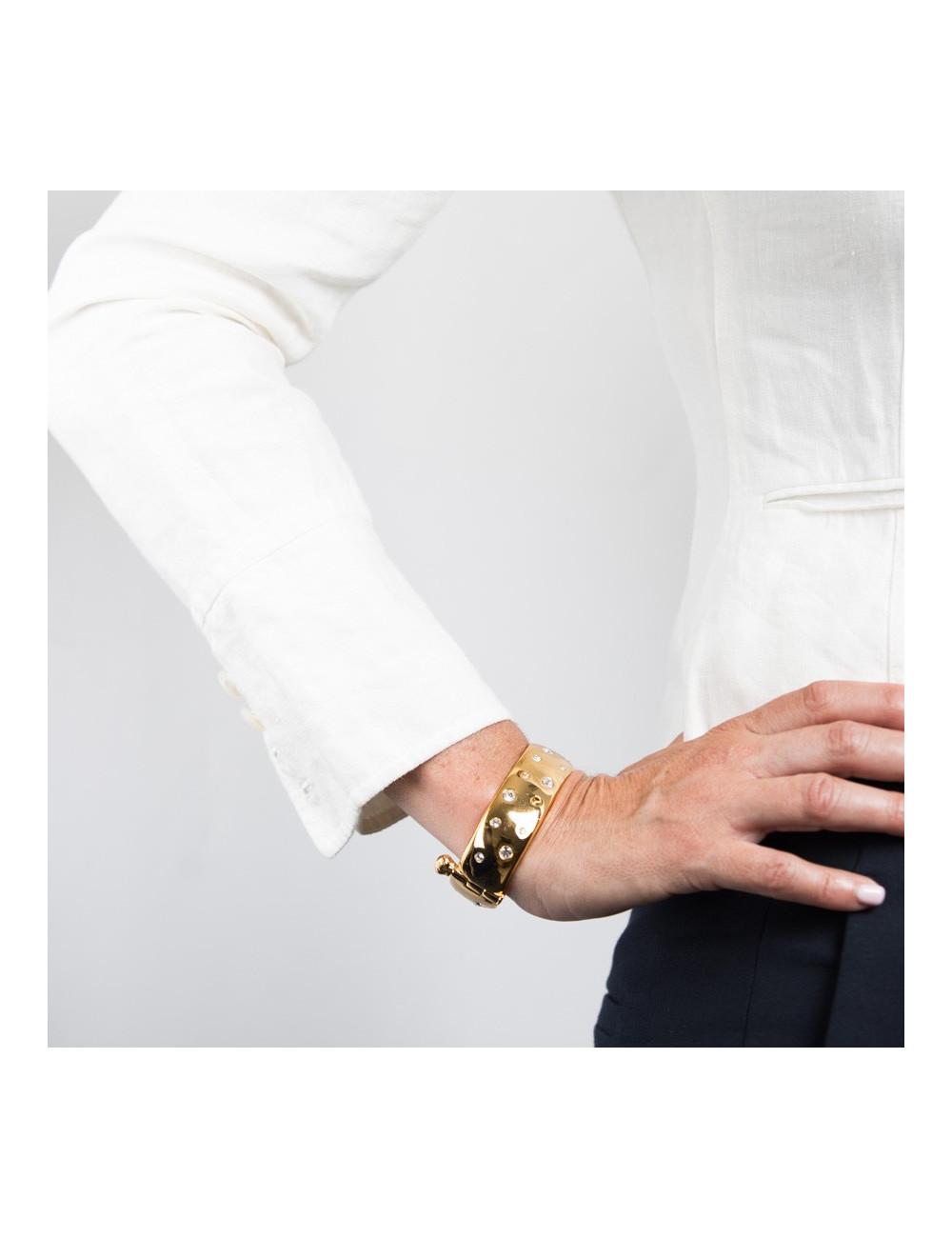 Parure collier et bracelet YSL YVES SAINT LAURENT Vintage en métal doré et strass