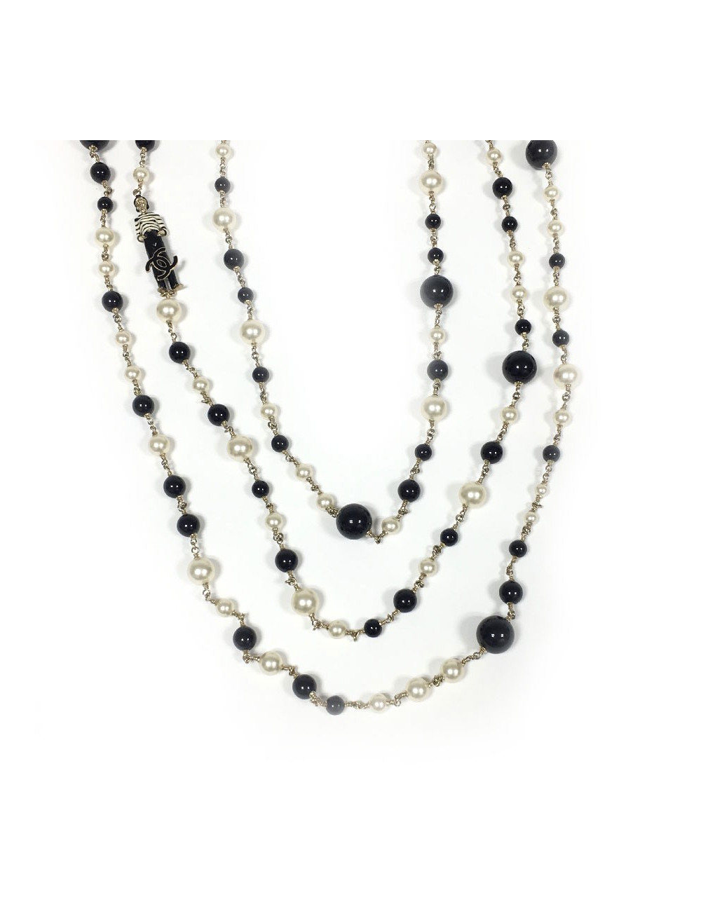 CHANEL multi row necklace with pearls, cc and Coco figurine