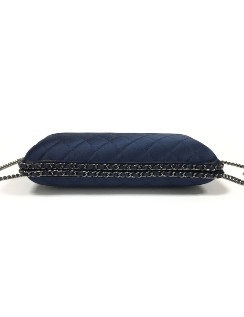 Sac minaudière CHANEL satin de soie bleu nuit