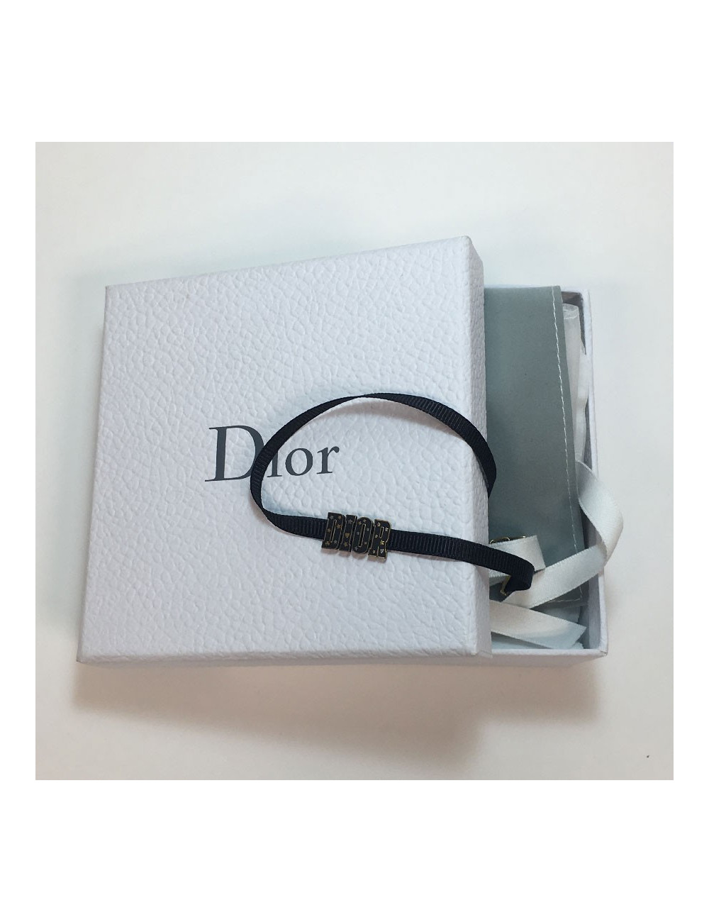 Collier "DIOR" ras de cou  en gros grain noir et métal doré