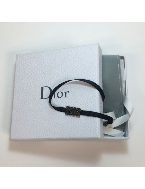 Collier "DIOR" ras de cou  en gros grain noir et métal doré