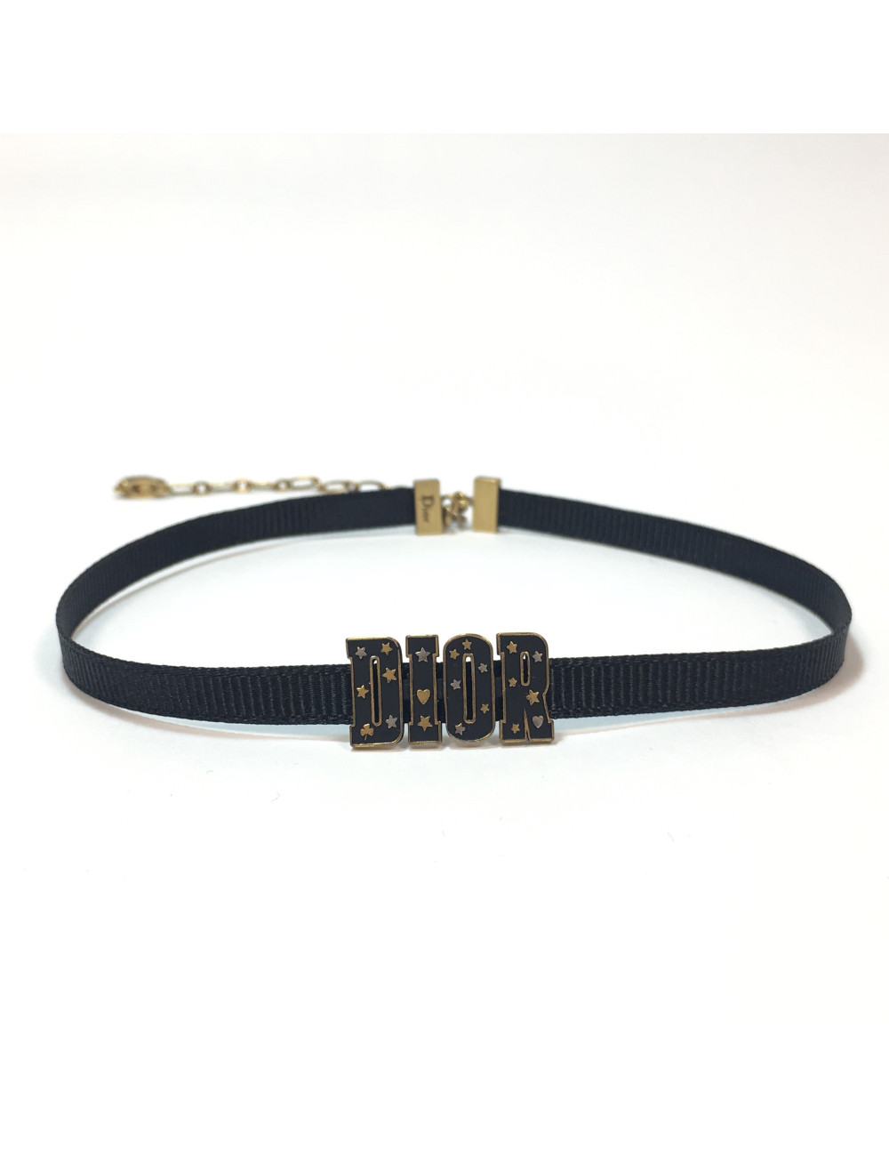 DIOR choker necklace in black grosgrain and aged gold metal
