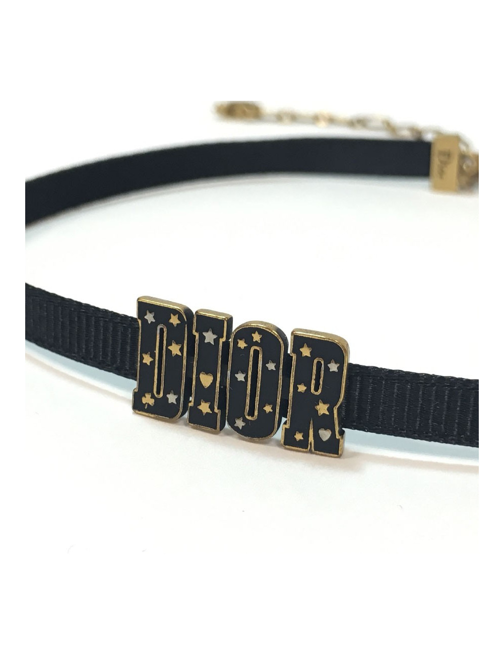 DIOR choker necklace in black grosgrain and aged gold metal