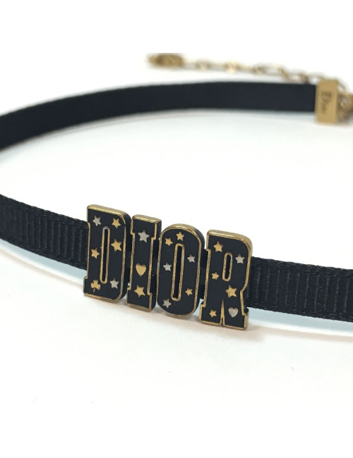 DIOR choker necklace in black grosgrain and aged gold metal