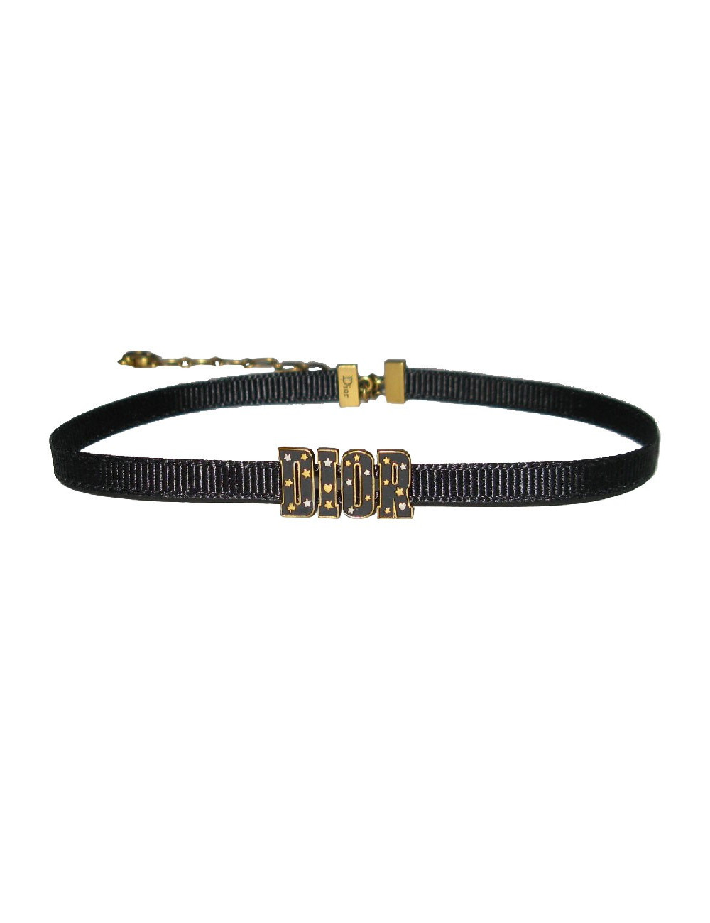 Collier "DIOR" ras de cou  en gros grain noir et métal doré