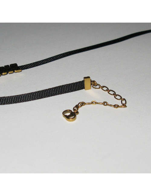 DIOR choker necklace in black grosgrain and aged gold metal