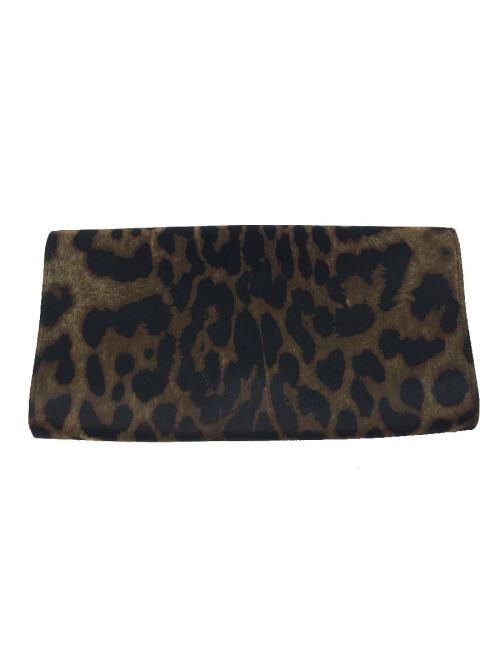 YSL SAINT LAURENT clutch in leopard printed satin and rhinestones