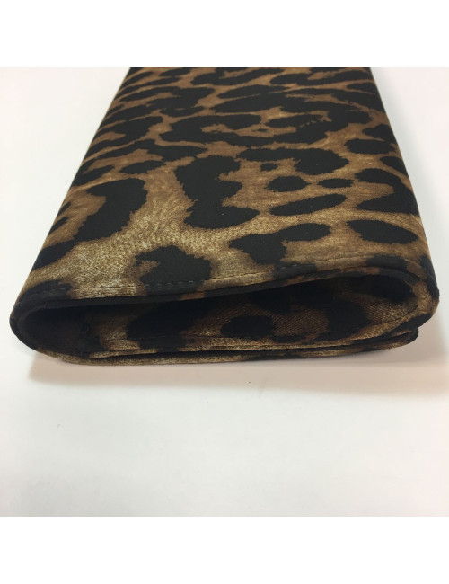 YSL SAINT LAURENT clutch in leopard printed satin and rhinestones