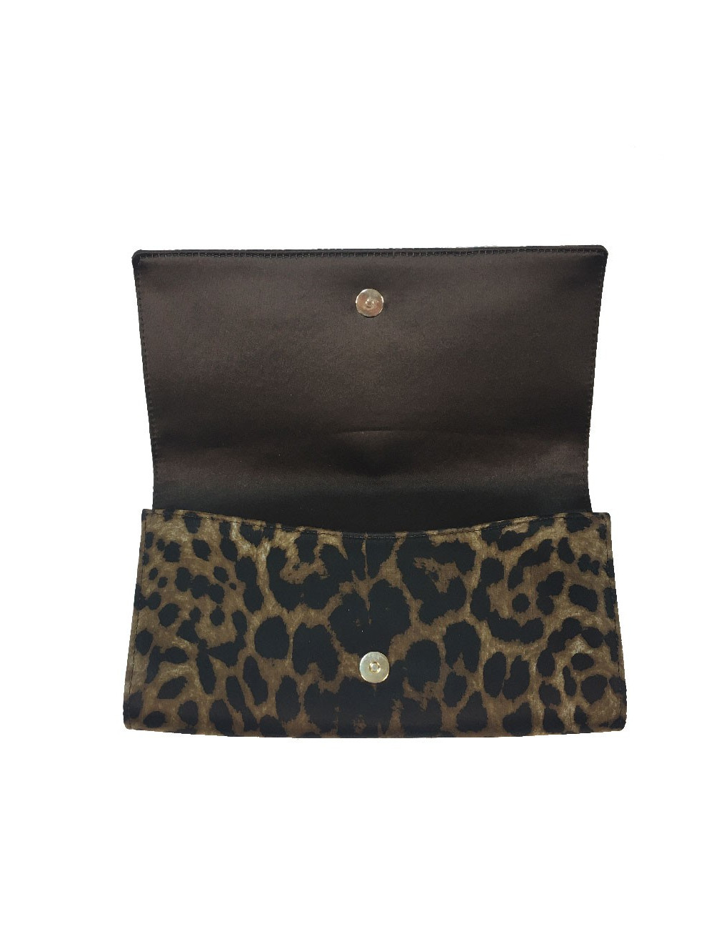 YSL SAINT LAURENT clutch in leopard printed satin and rhinestones