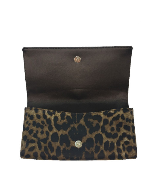 YSL SAINT LAURENT clutch in leopard printed satin and rhinestones