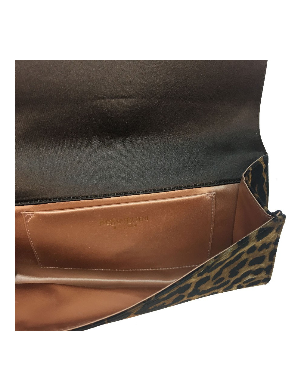 E.S Pochette YSL YVES SAINT LAURENT rive Gauche satin imprimé Léopard
