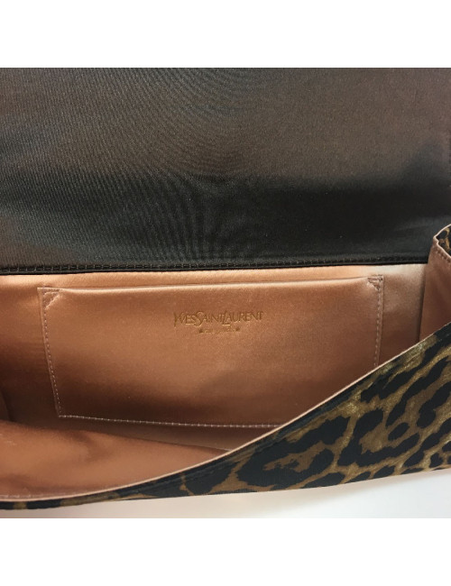 E.S Pochette YSL YVES SAINT LAURENT rive Gauche satin imprimé Léopard