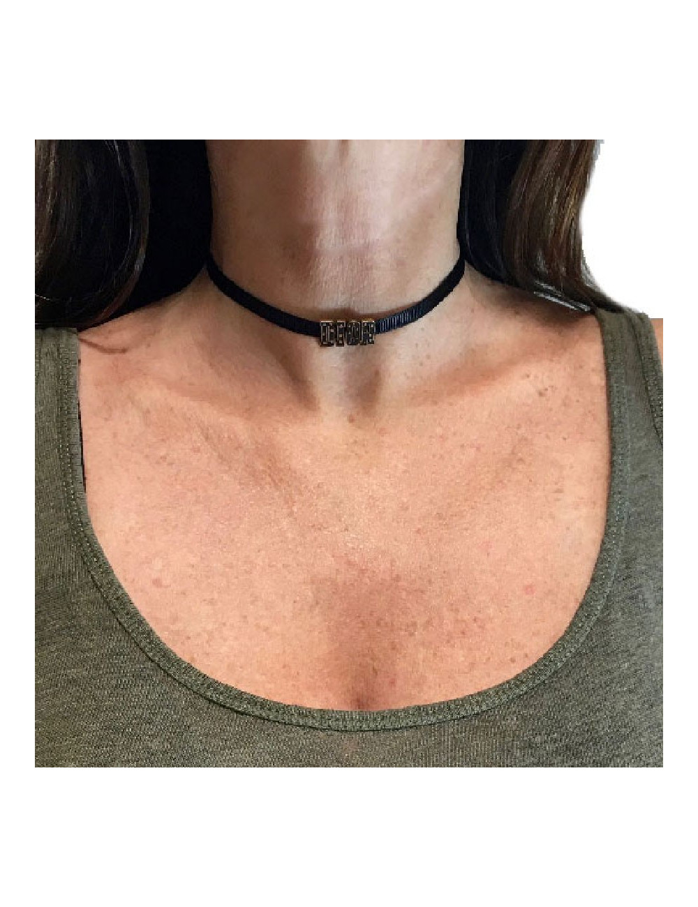 Collier "DIOR" ras de cou  en gros grain noir et métal doré