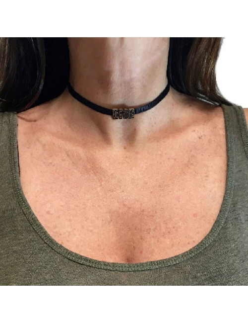 DIOR choker necklace in black grosgrain and aged gold metal