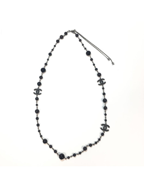 Sautoir CHANEL perles brun noir