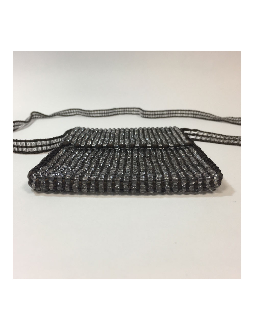 Petit sac GIORGIO ARMANI en perles transparentes et fils de soie marron