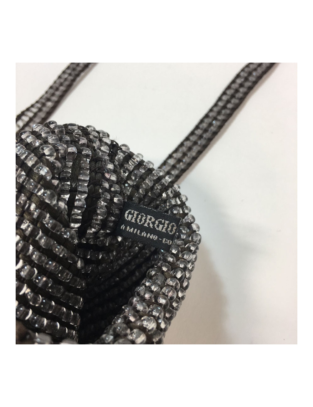 Petit sac GIORGIO ARMANI en perles transparentes et fils de soie marron