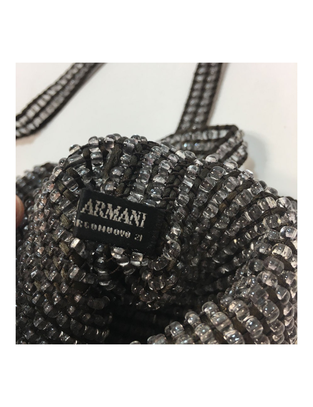 Petit sac GIORGIO ARMANI en perles transparentes et fils de soie marron