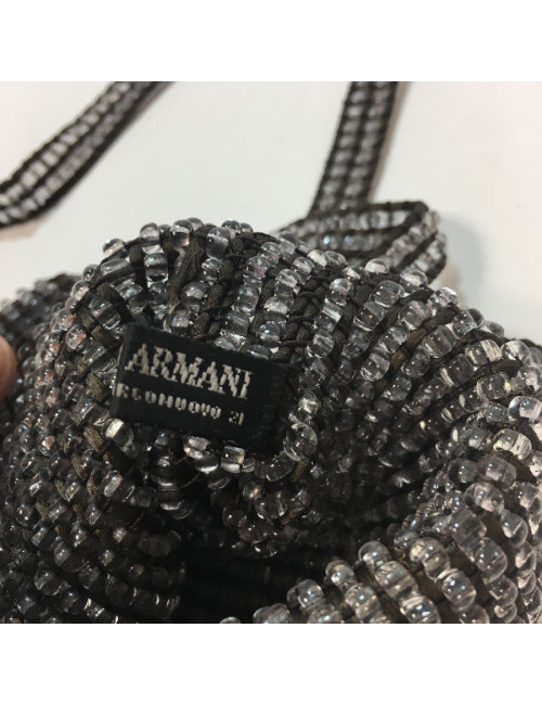 Petit sac GIORGIO ARMANI en perles transparentes et fils de soie marron