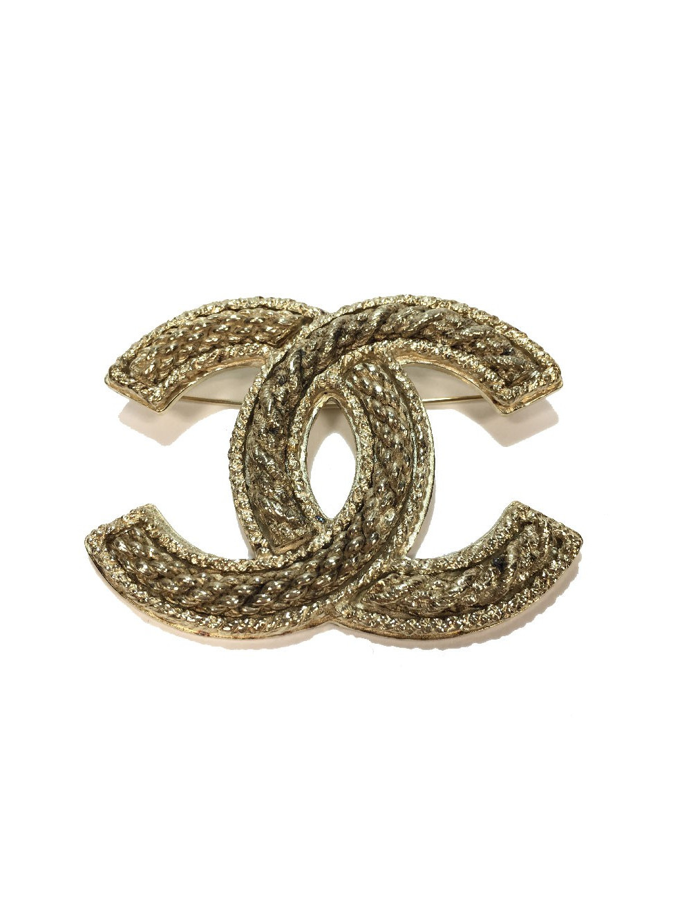 Broche CHANEL CC en métal doré